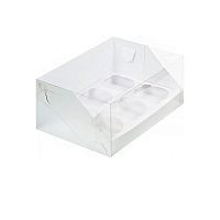 Коробка под 6 капкейков, с прозр. крышкой, белая 25*17*10см