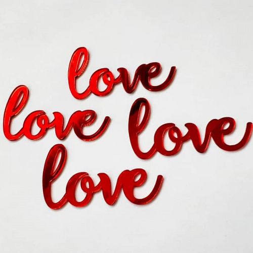 Набор зеркальных топперов "LOVE" красный, 4 шт