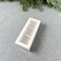 Коробка для 3 конфет с прозр. крышкой, белая 14*6*3см