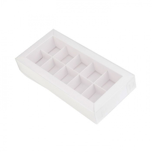 Коробка для 10 конфет, белая с прозр. крышкой, 23*11*3,5см