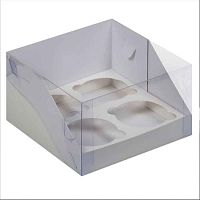 Коробка для 4 капкейков с прозр. крышкой, белая 16*16*10см