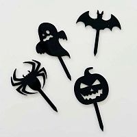 Набор зеркальных акриловых топперов "Halloween" фигуры, черный