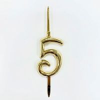 Топпер-свеча "5" пластик, золото